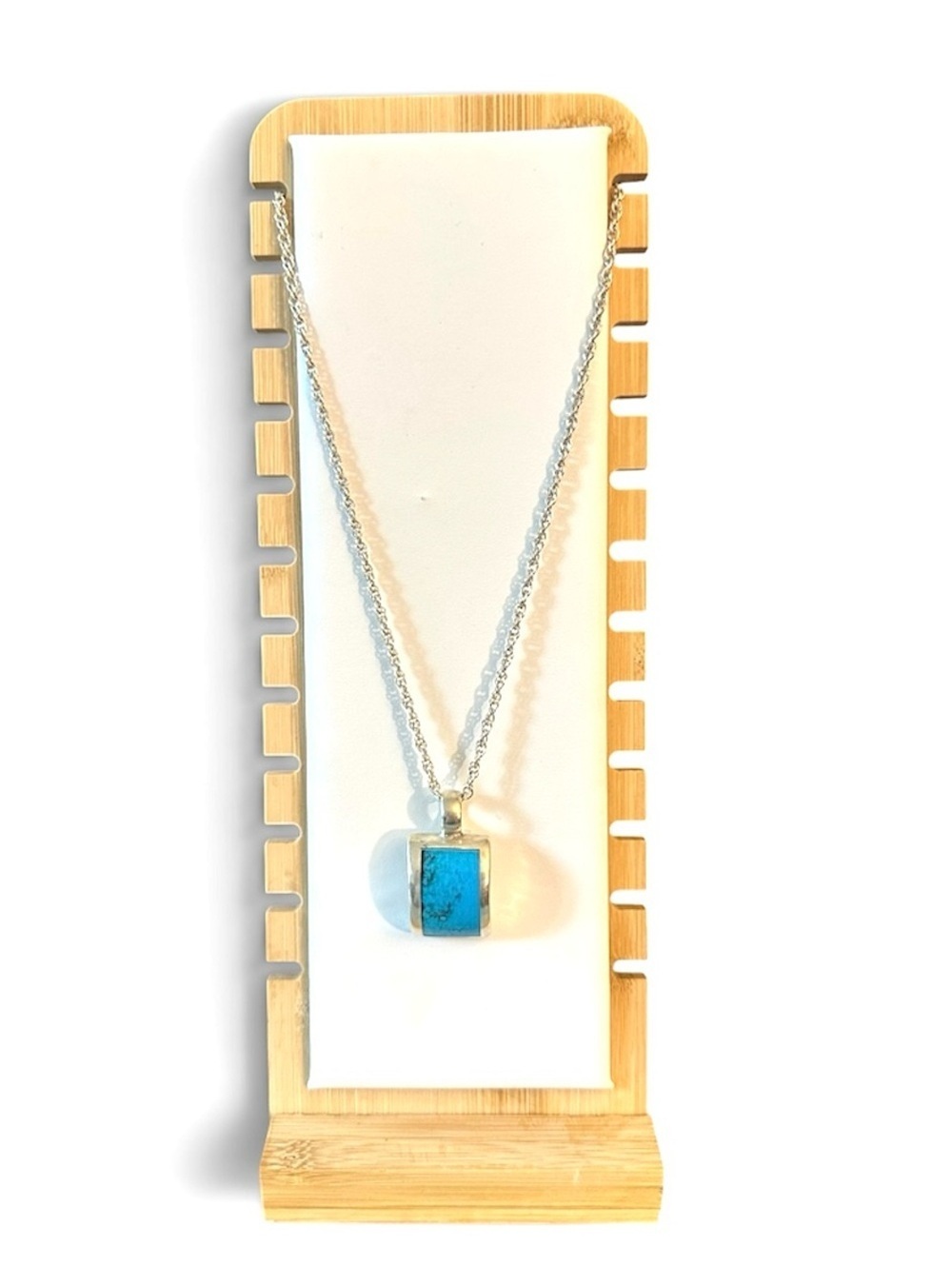 Sterling Turquoise pendant necklace - 1” pendant 16” chain
